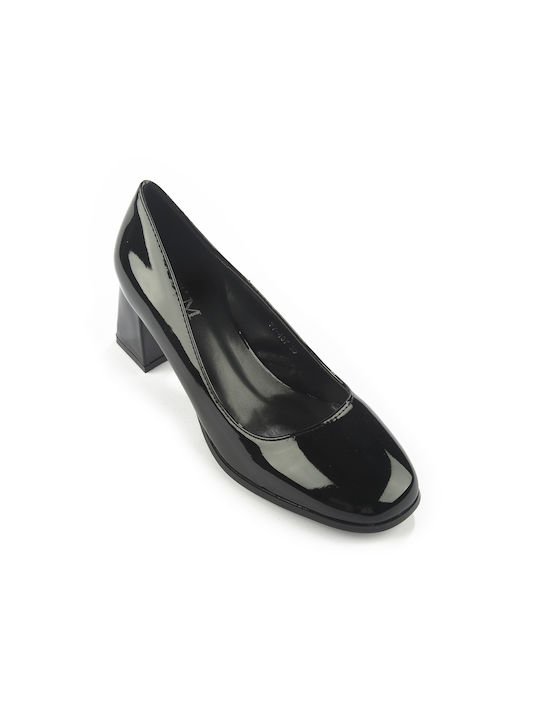 Fshoes Patent Leather Pointed Toe Black Medium Heels