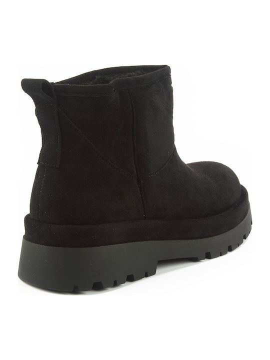 Suede Women's Ankle Boots with Fur Black