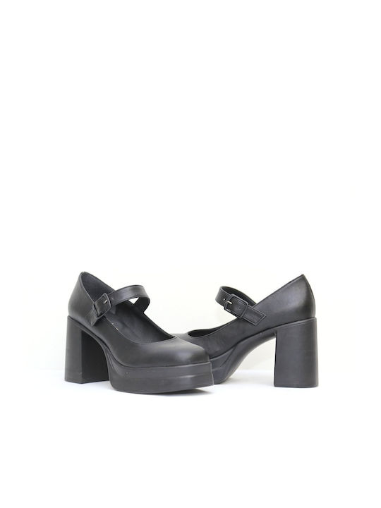 Anteos Synthetic Leather Black High Heels with Strap