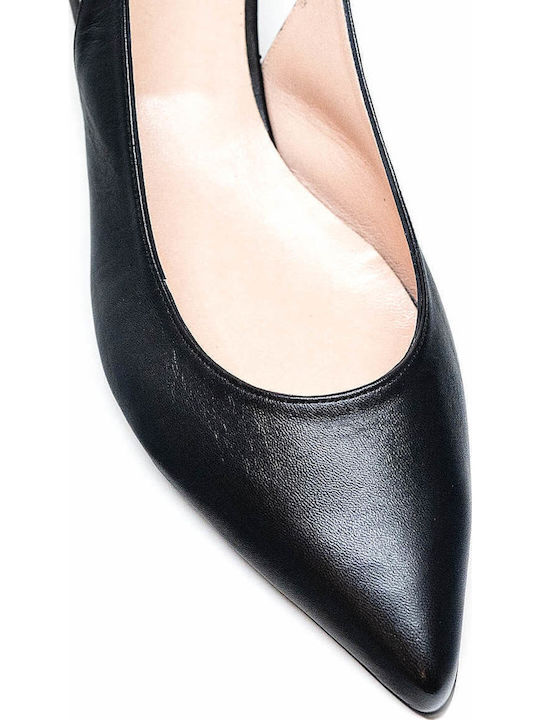 Leather Pointed Toe Black Medium Heels