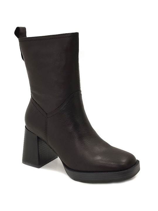 Carmela Footwear Leather Women's Ankle Boots with Medium Heel Black