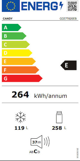 Candy Ψυγειοκαταψύκτης 377lt Total NoFrost Υ200xΠ59.5xΒ65.8εκ. Μαύρος CCE7T620EB