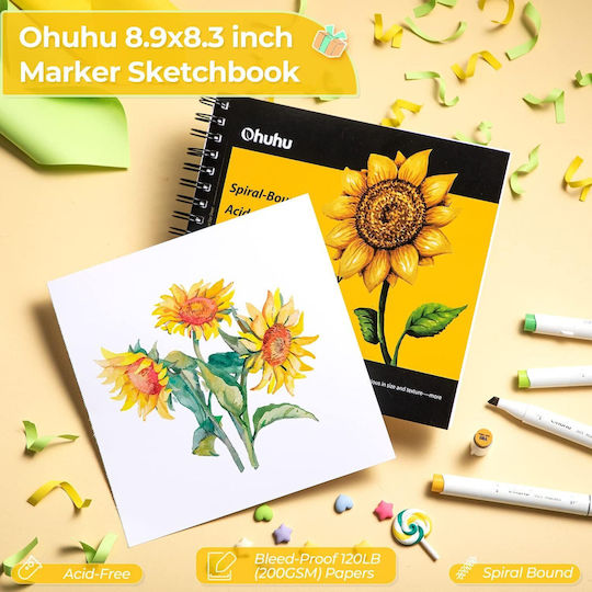 Ohuhu # Gift Box 72 Μαρκαδόρων Brush & Chisel Sketchbook & Fineliners