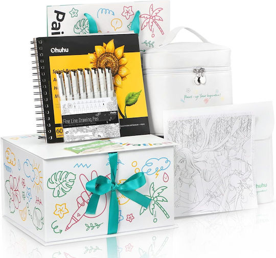 Ohuhu # Gift Box 72 Μαρκαδόρων Brush & Chisel Sketchbook & Fineliners