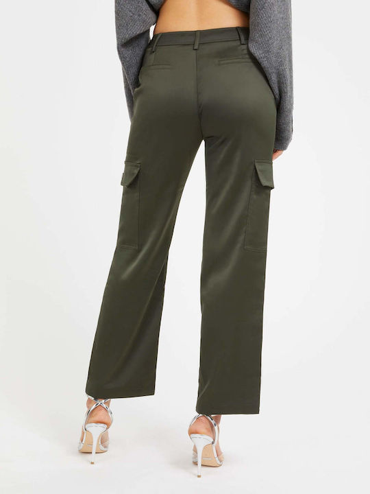 Dama Tesatura Pantaloni Cargo cu Croială Dreaptă Green