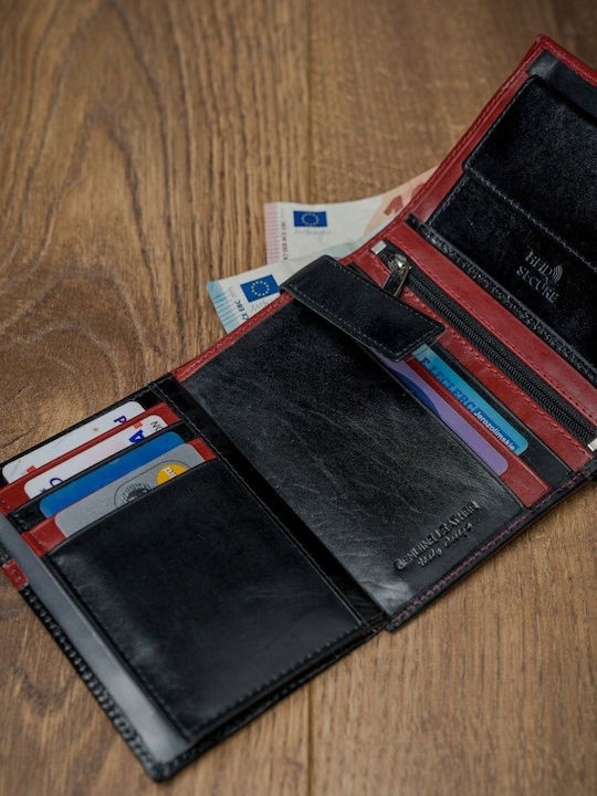 Кожено Мъжки Портфейл Карти с RFID Червен