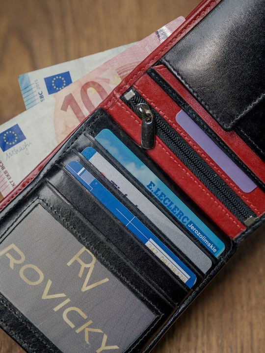 Кожено Мъжки Портфейл Карти с RFID Червен