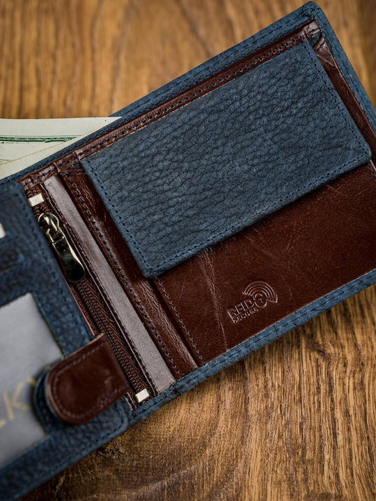 Leder Herren Geldbörse Karten mit RFID Blau