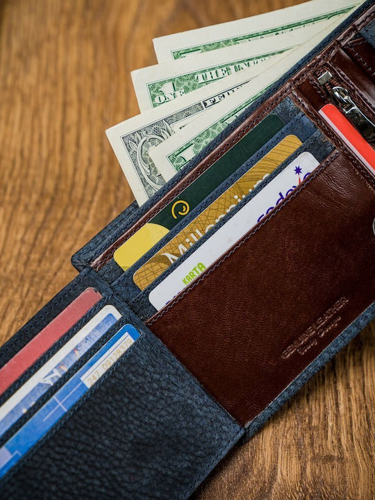 Leder Herren Geldbörse Karten mit RFID Blau