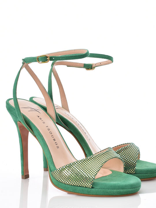 Aris Tsoubos Leather Women's Sandals Green