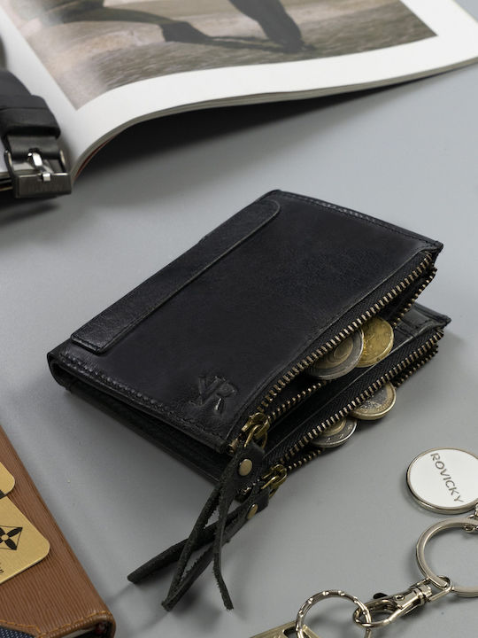 Кожен Мъжки Портфейл Монетник с RFID Черен