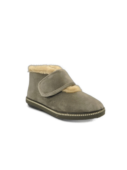 Comfy Anatomic Closed Women's Slippers With fur in Gray color