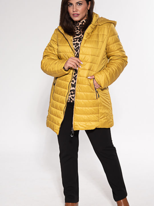 Navigazione Women's Short Puffer Jacket for Winter with Hood Yellow