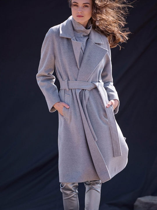 Matis Fashion Women's Long Coat with Buttons Gray