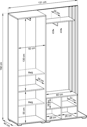 Nolan Mobilier de Intrare cu Oglindă / Cuier & Dulap pentru Pantofi 131x40x192buc