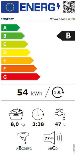 Indesit Πλυντήριο Ρούχων 8kg 1400 Στροφών MTWA 81495 W EU