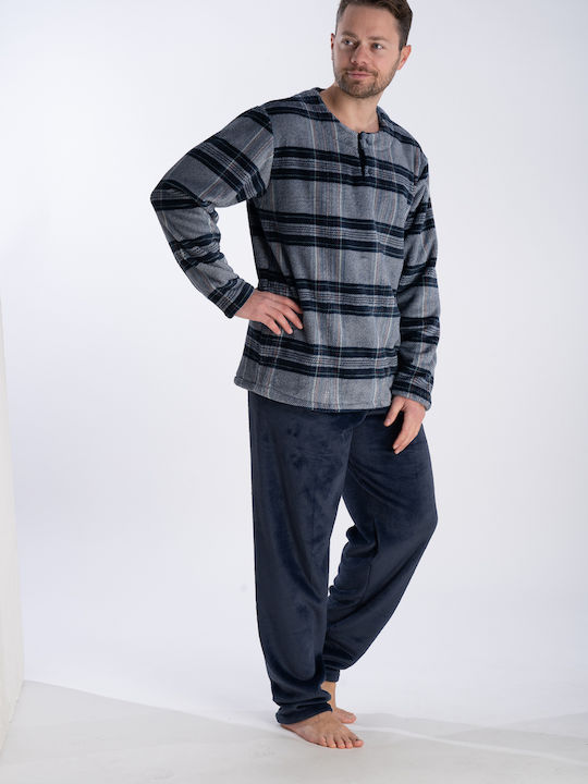 Relax Lingerie Men's Winter Checked Pajama Pants Blue