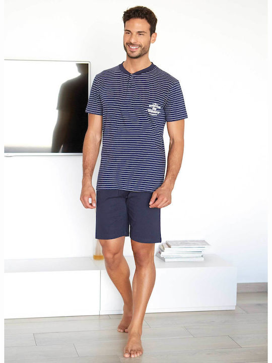 Il Granchio Men's Summer Cotton Pajamas Set Navy.