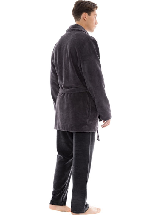 Ulisse Men's Winter Fleece Pajama Robe Gray