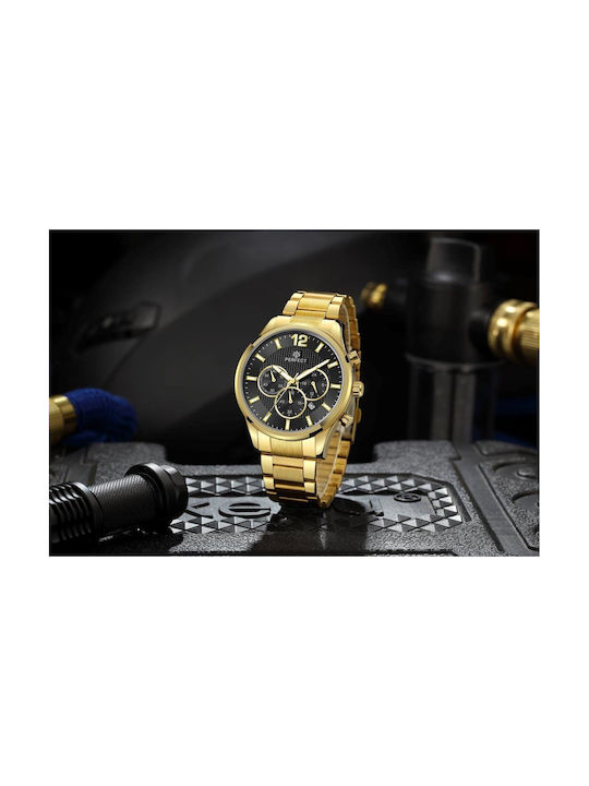 Perfect Herrenuhr 38mm Chronograph Batterie mit Gold Metallarmband