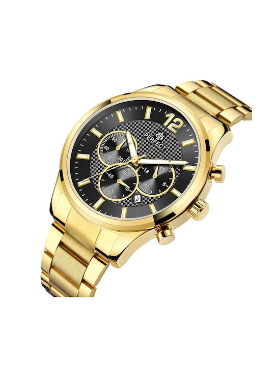 Perfect Herrenuhr 38mm Chronograph Batterie mit Gold Metallarmband