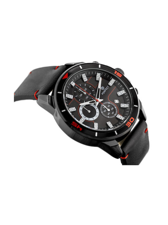 Perfect Ceas Bărbați 36mm Cronograf Baterie Cu Curea Din Piele Neagră