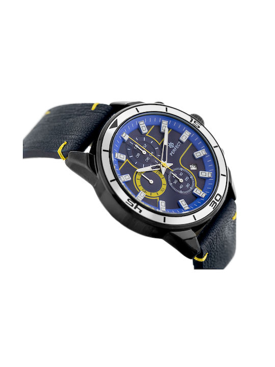 Perfect Herrenuhr 36mm Chronograph Batterie mit Schwarz Lederarmband