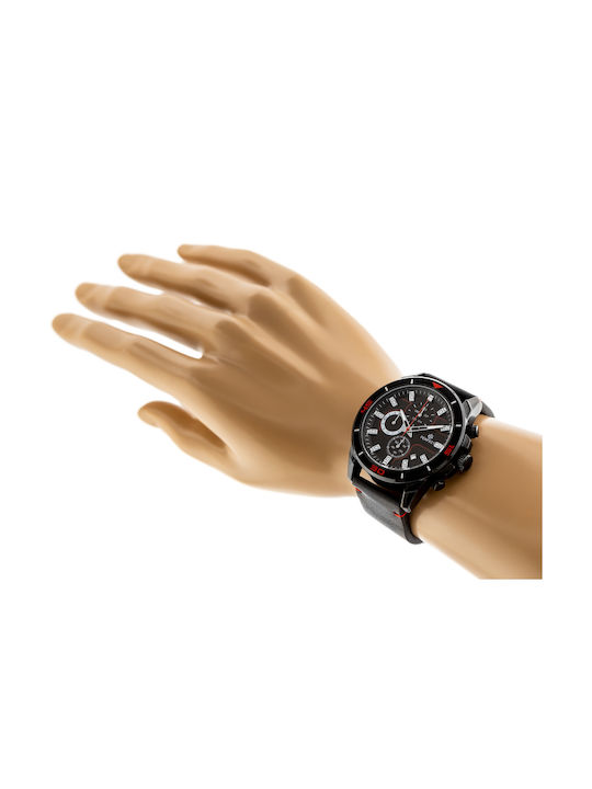 Perfect Ceas Bărbați 36mm Cronograf Baterie Cu Curea Din Piele Neagră