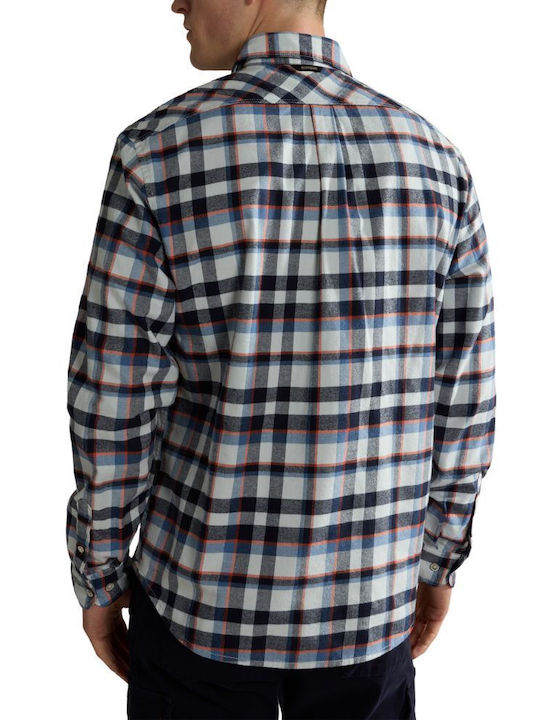 Napapijri Men's Shirt Long Sleeve Cotton Checked Blue