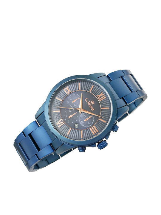 G.Rossi Herrenuhr Batterie mit Blau Metallarmband