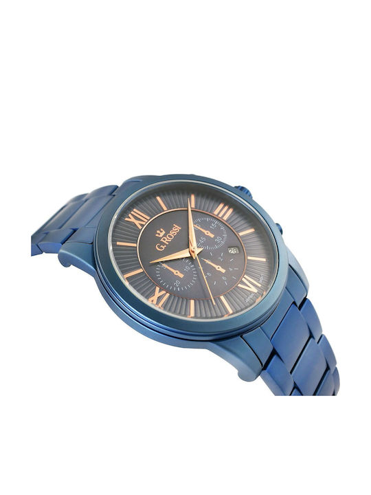 G.Rossi Herrenuhr Batterie mit Blau Metallarmband