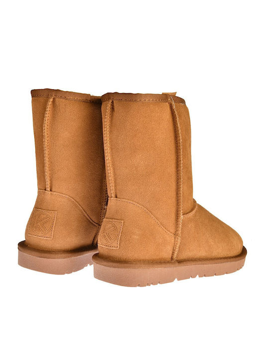 Suede Γυναικεία Μποτάκια με Γούνα Camel