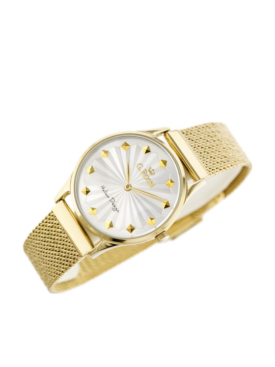 G.Rossi Herrenuhr 45mm Batterie mit Gold Metallarmband