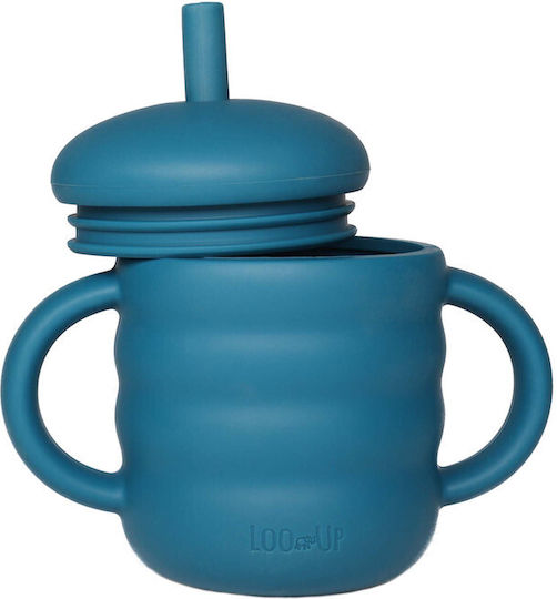 Loo Up Baby Cup with Handles and Straw made of Silicone Blue 160ml