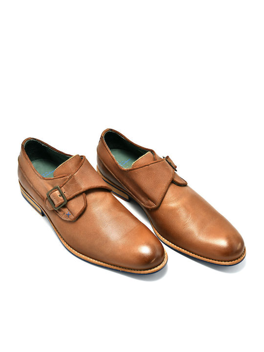 EXCEED Men's Leather Monk Shoes Brown