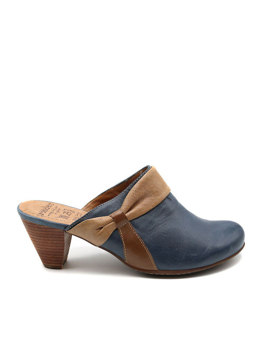 Mules with Chunky High Heel in Navy Blue Color