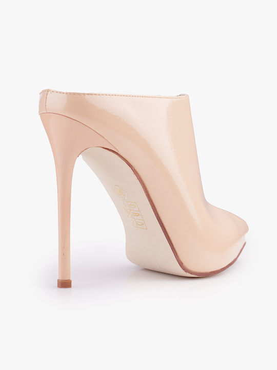Adlai Leather Mules with Thin High Heel in Beige Color