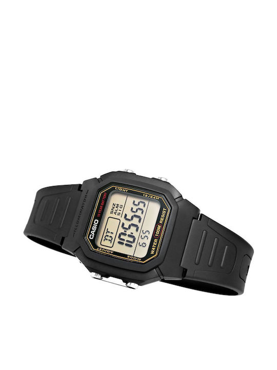 Casio Ψηφιακό Ανδρικό Ρολόι 13mm Μπαταρίας με Μαύρο / Μαύρο Καουτσούκ Λουράκι