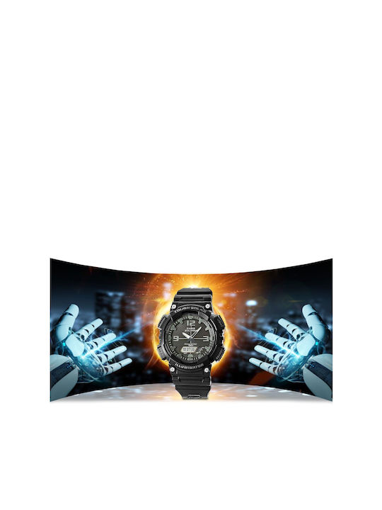 Casio Ανδρικό Ρολόι Solar με Μαύρο Καουτσούκ Λουράκι