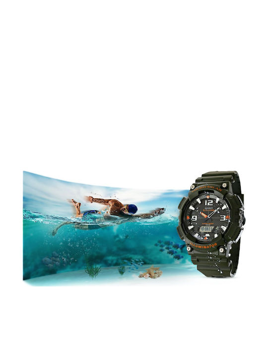 Casio Ceas Digital De Bărbați Solar Cu Curea Verde Din Cauciuc