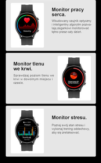 G.Rossi SG014C 46mm Smartwatch mit Pulsmesser (Black/Red)