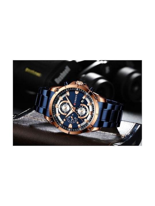 Curren 8360 Watch Chronograph Battery in Blue / Blue Color