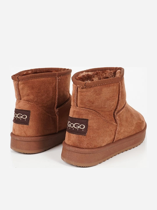 Suede Women's Ankle Boots with Fur Brown
