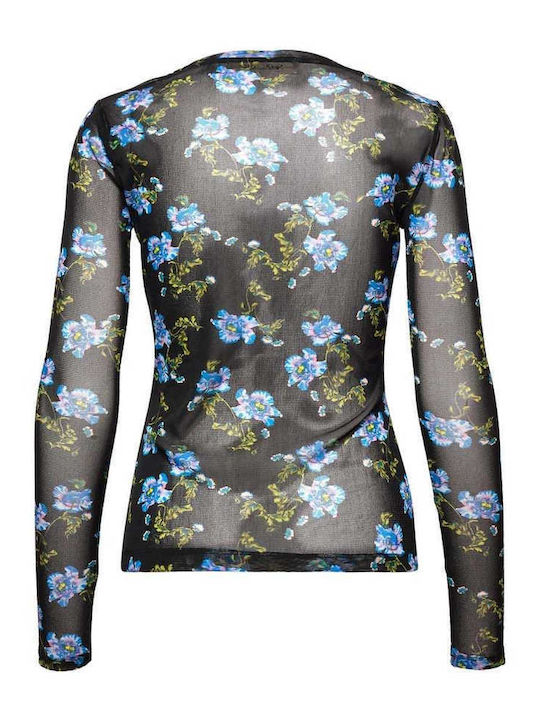 Diane Von Furstenberg Women's Blouse Long Sleeve Floral Black.