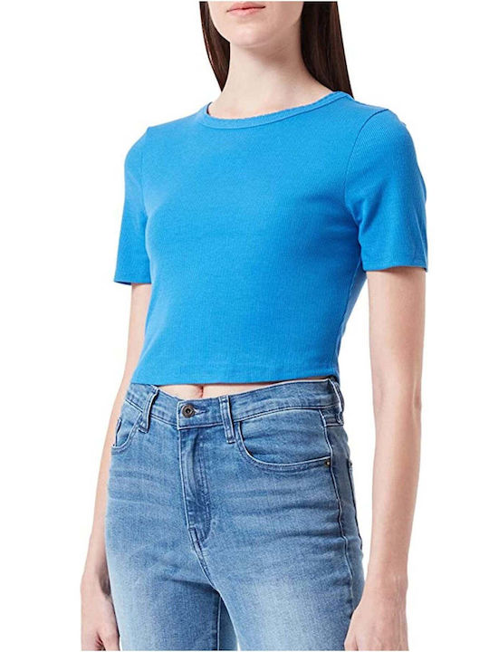 Only Women's Crop Top Long Sleeve Blue.