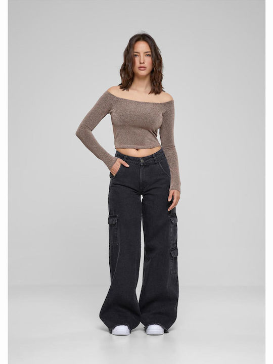 Women's Blouse Off-Shoulder Long Sleeve Gold