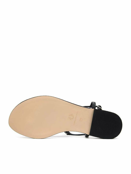 Leder Flache Sandalen für Damen in Schwarz Farbe
