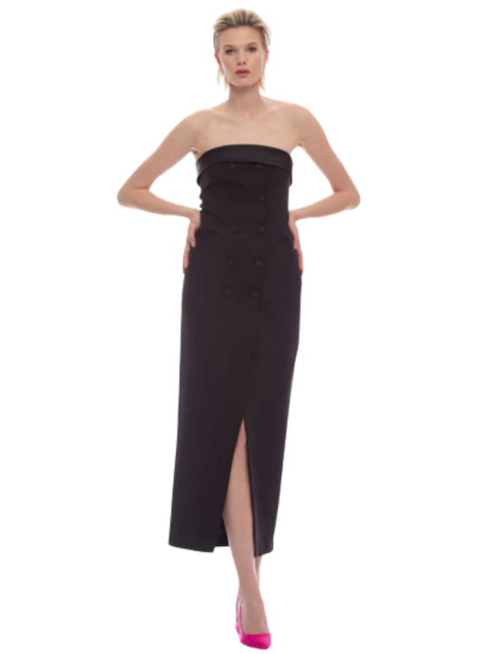 kocca Mini Βραδινό Φόρεμα Strapless με Σκίσιμο Μαύρο