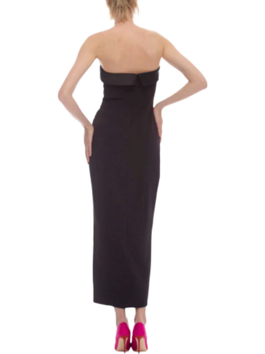 Mini Βραδινό Φόρεμα Strapless με Σκίσιμο Μαύρο
