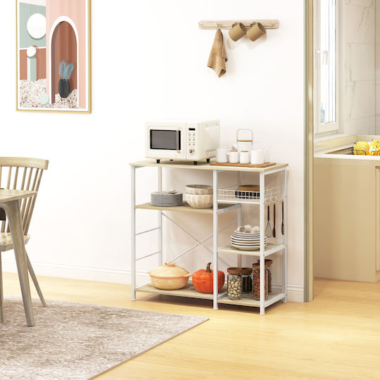 HomCom Ραφιέρα Κουζίνας Ξύλινη 6 Θέσεων Λευκή 90x40x84.5cm